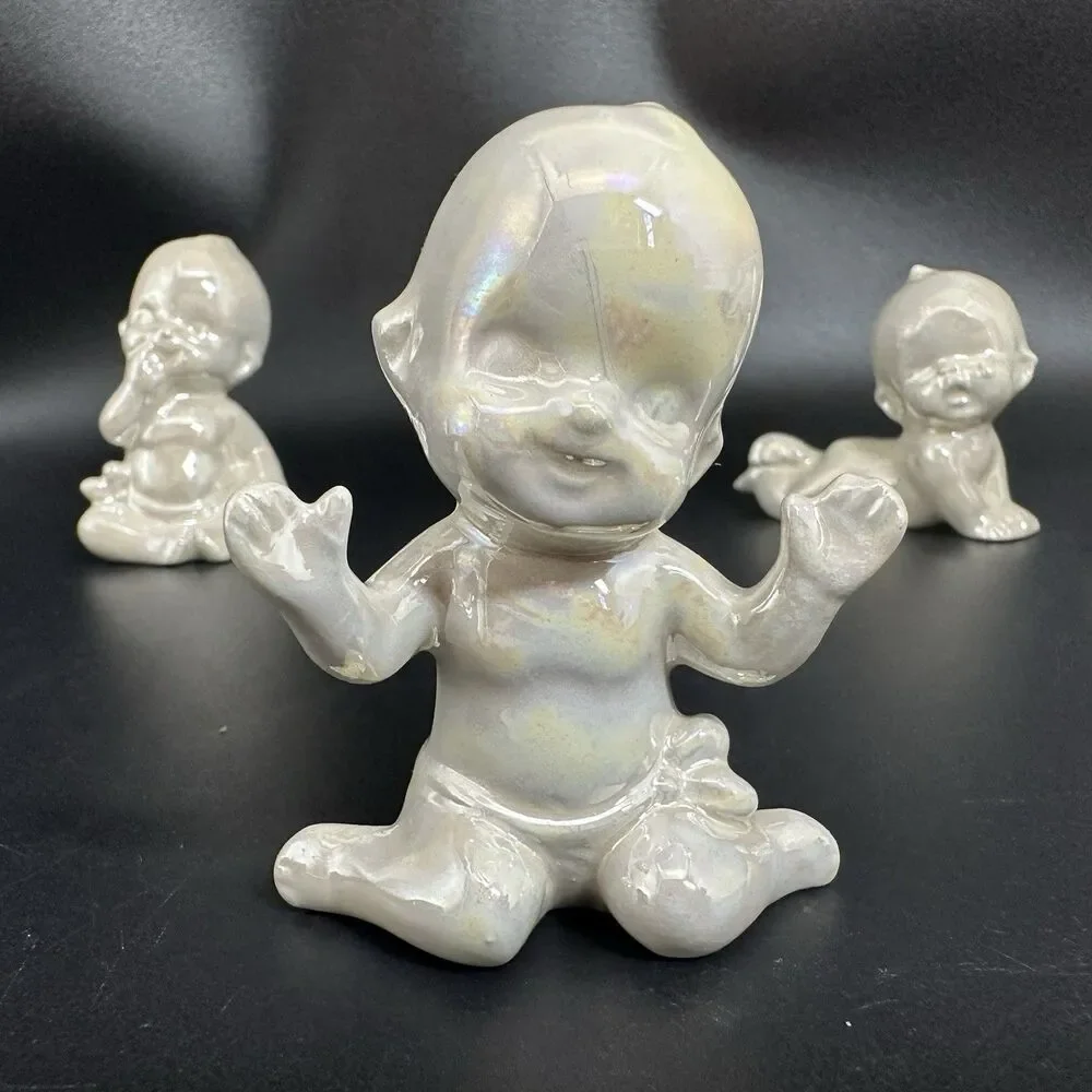 Vintage Ceramic Kewpie Baby Figurines Set of 4 Pearlized Lustreware Babies